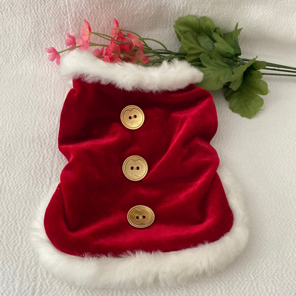 I See Spot Red & White Velvet & Faux Fur Doggie Dress Size XXS